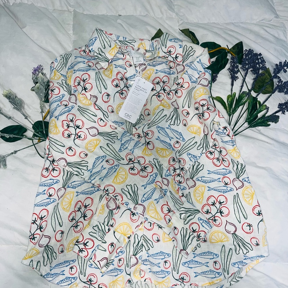 C&C California Women's Button Down Linen Shirt with Colorful Print